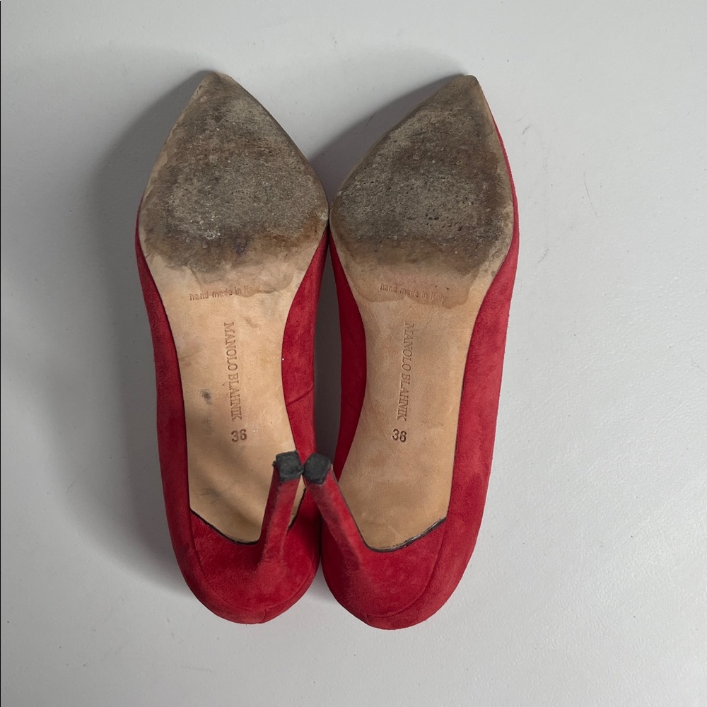 Manolo Blahnik Red Suede Pumps 4" Heels Shoes Size 36 US 6 - Picture 5 of 6